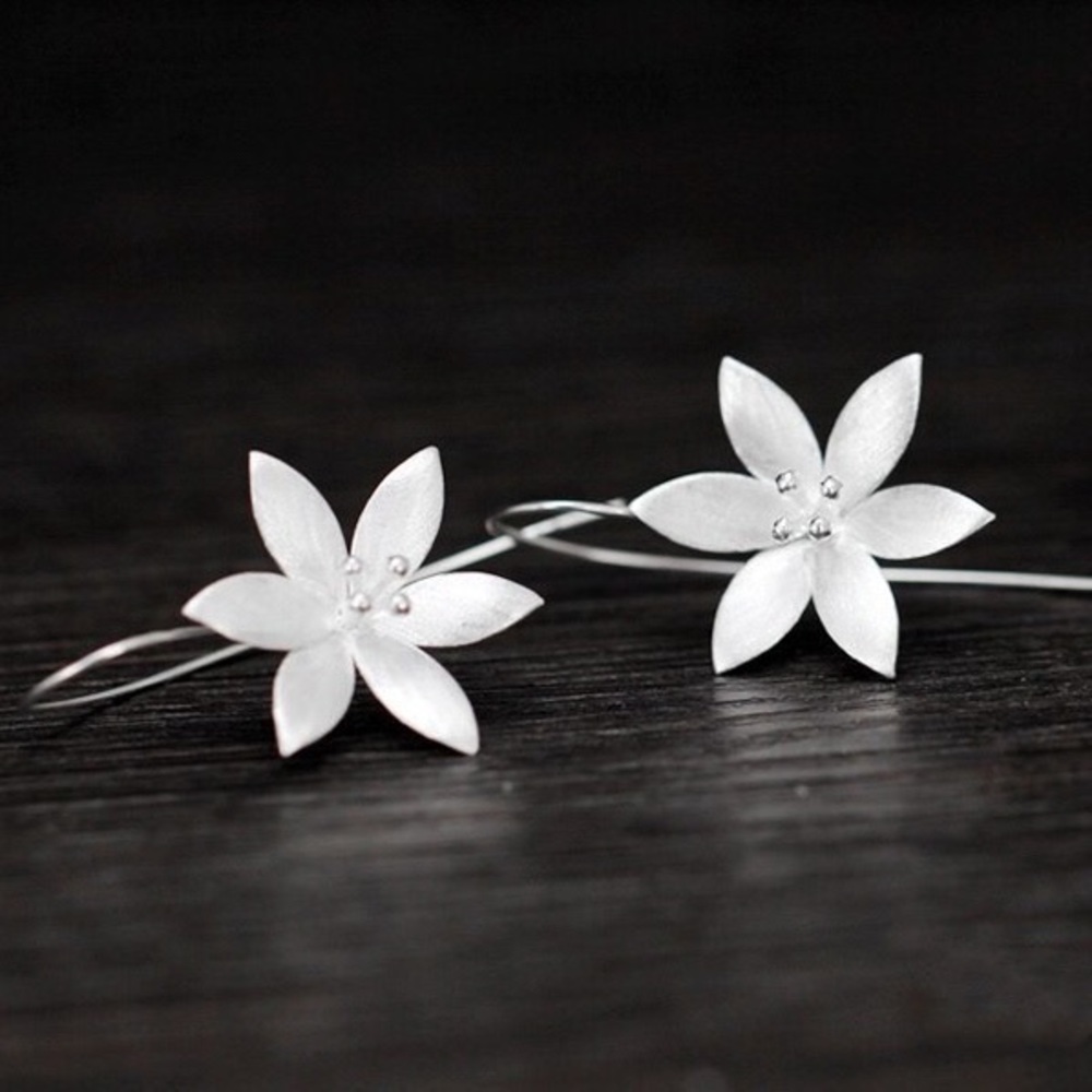 Silver Floral Threader Earrings - Picture 2 of 6